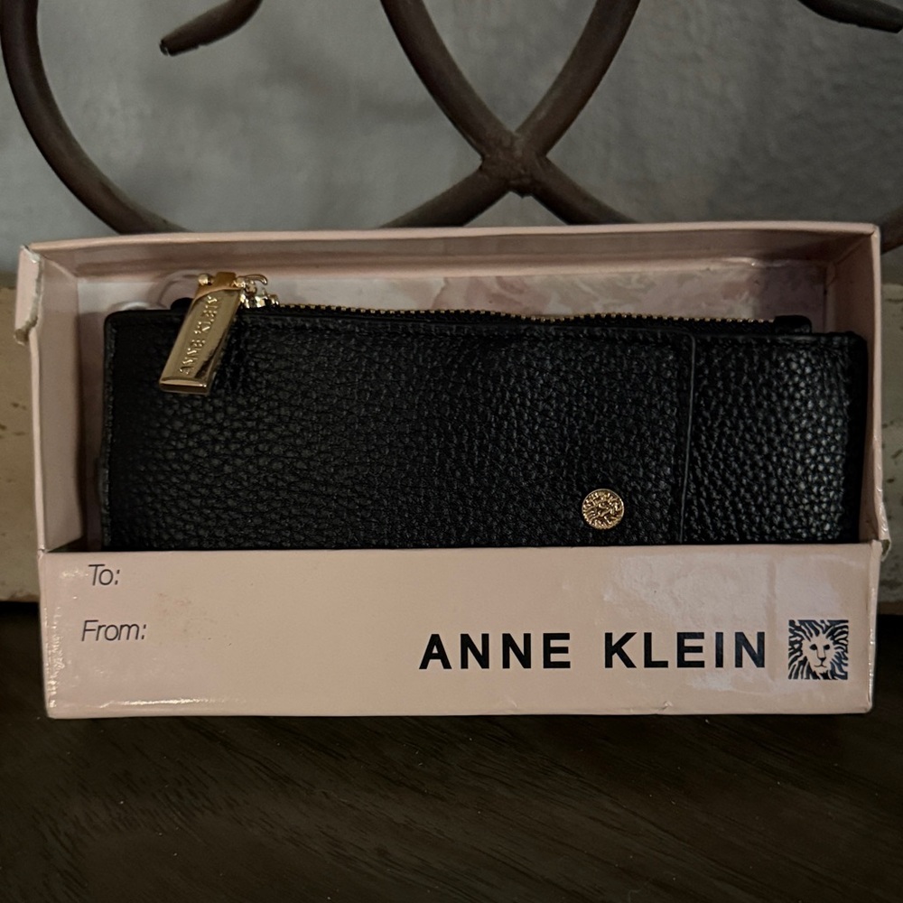 Anne Klein Black‎ Textured Wallet with Gold Details